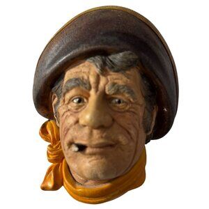 Vintage Chalkware Cowboy Head Wall Plaque Pipe & Scarf England 1967-1981 Retro D